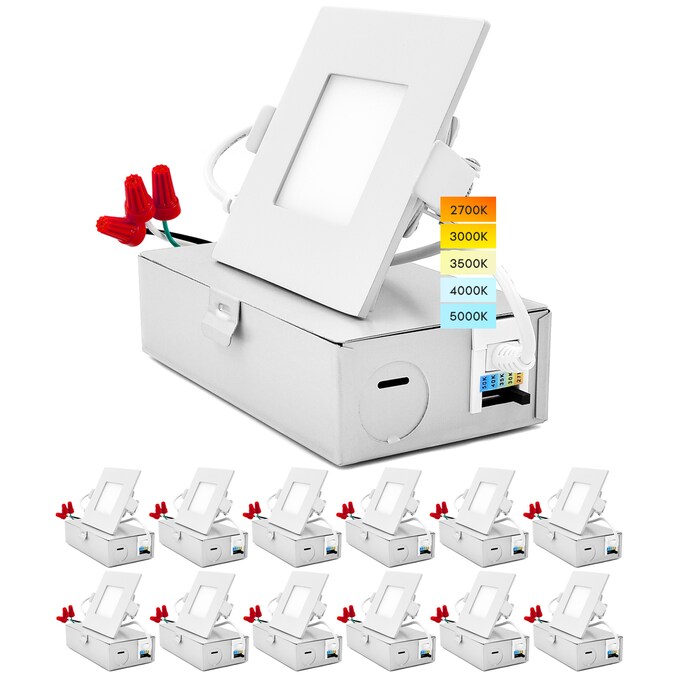 Luxrite White 3-in 540-Lumen Switchable Square Dimmable LED Canless Shower Recessed Downlight (12-Pack)