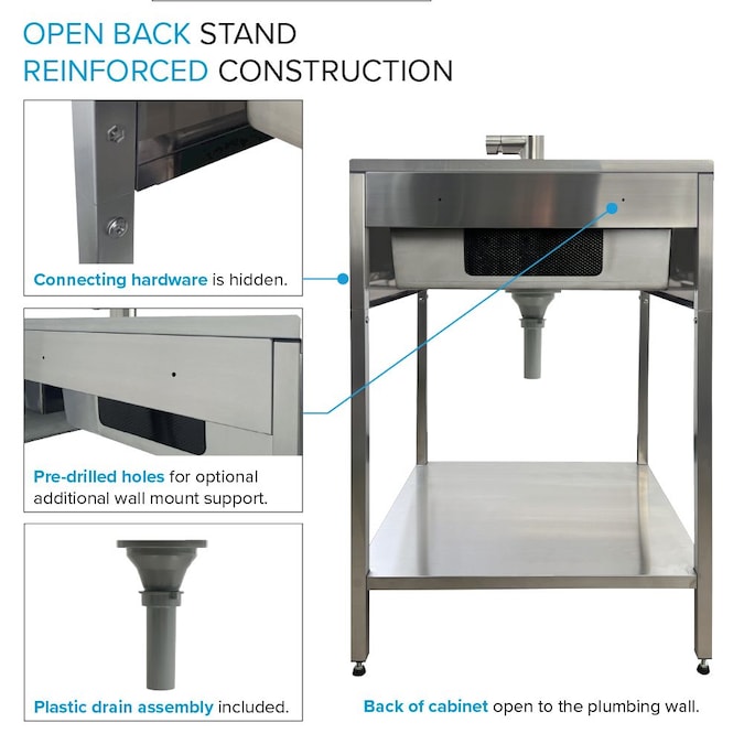 Transolid 22.1-in x 24-in 1-Basin Brushed Satin Freestanding Laundry Sink with Faucet - Image 9