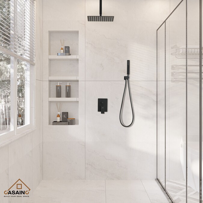 CASAINC Matte Black 10-in Waterfall Dual Head Built-In Shower Faucet System with 2-way Diverter (Pressure-balanced Valve Included) - Image 9