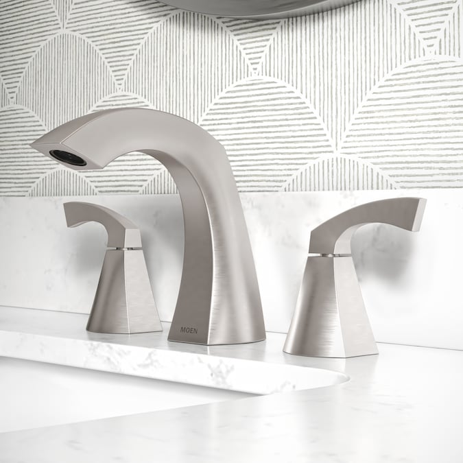 Moen Lindor Spot Resist Brushed Nickel Widespread 2-Handle WaterSense Bathroom Sink Faucet with Drain