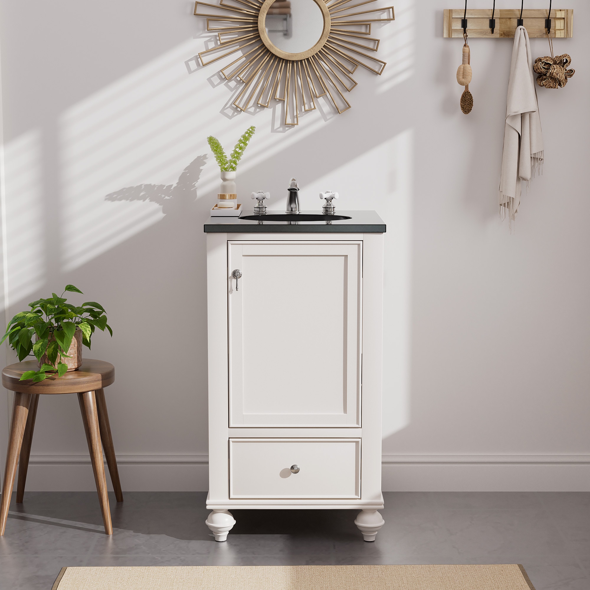 Bathroom Vanity with Top 19-in White Single sink Bathroom Vanity with Black Marble Top