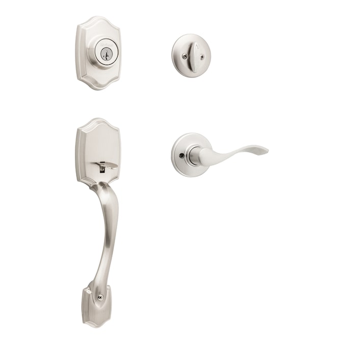 Kwikset Belleview Satin Nickel Single Deadbolt Keyed Entry Door Handleset with Balboa Lever and Smartkey