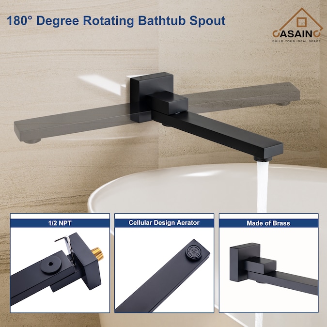 CASAINC Matte Black 10-in Built-In Shower Faucet System with 3-way Diverter (Pressure-balanced Valve Included) - Image 10