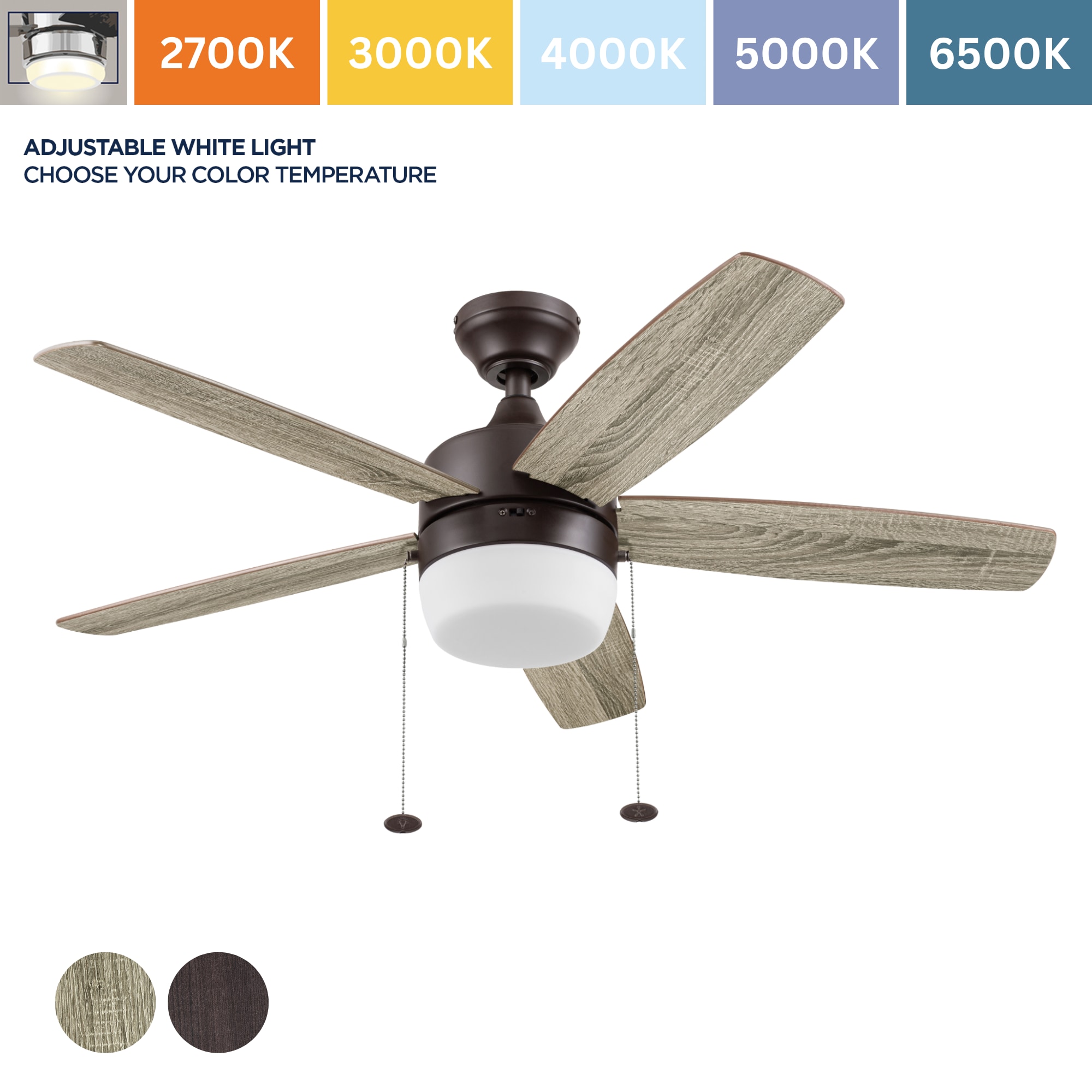 Becca 44-in Color-Changing Bronze with Mocha/Cocoa Blades Ceiling Fan With Light ( 5 -Blade ) - Image 2