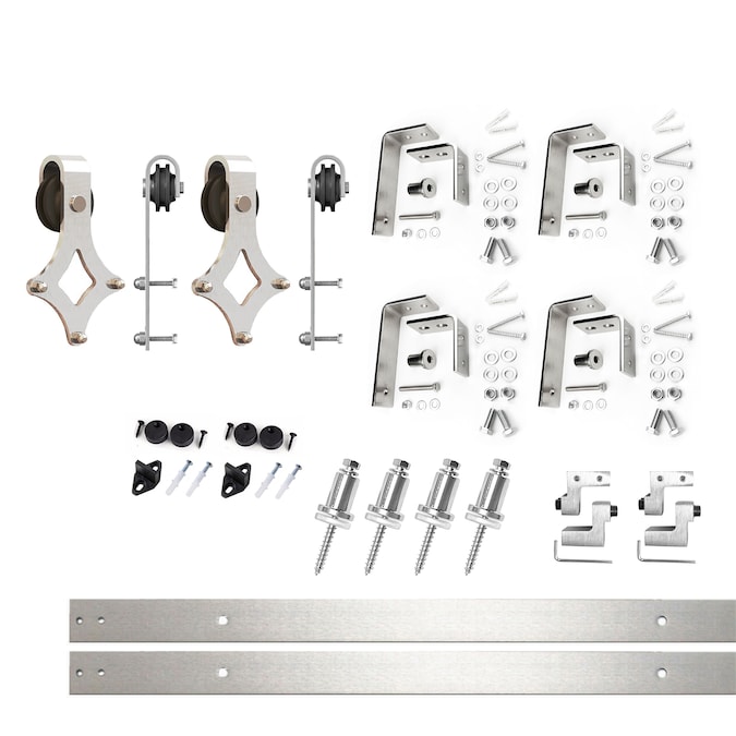 HOMACER 66-in Brushed Nickel Indoor Diamond Double Bypass Barn Door Hardware Kit