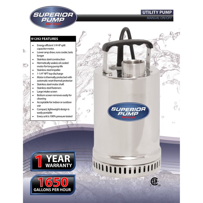 Superior Pump 1/4-HP 120-Volt 28-GPM Stainless Steel Submersible Utility Pump - Image 2