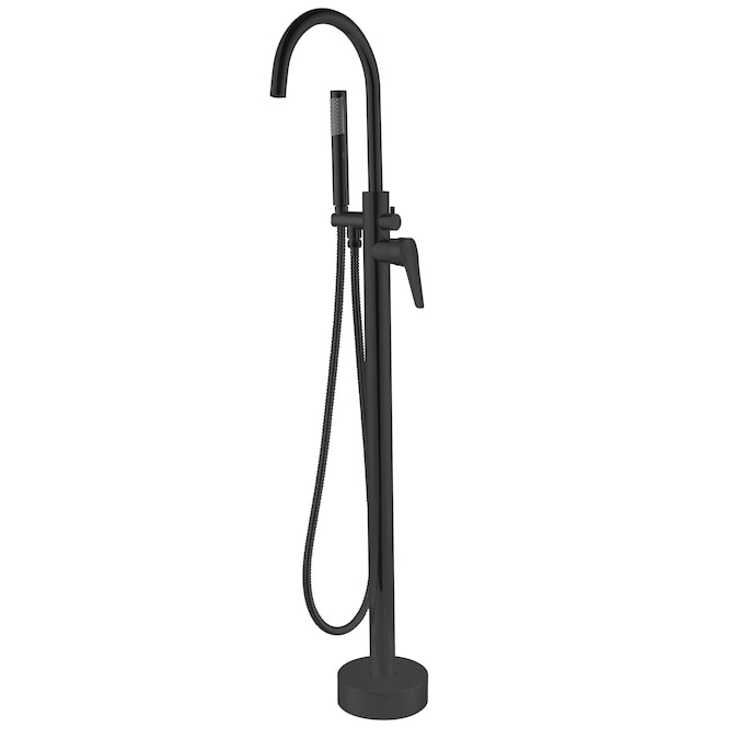 AKDY Matte Black 1-handle Freestanding High-arc Bathtub Faucet with Hand Shower (Valve Included)