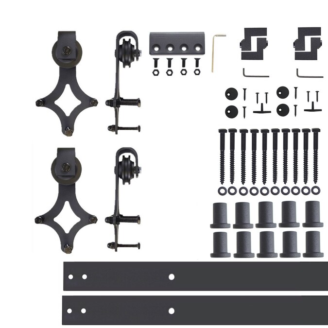 HOMACER 144-in Rustic Black Indoor Diamond Double Barn Door Hardware Kit
