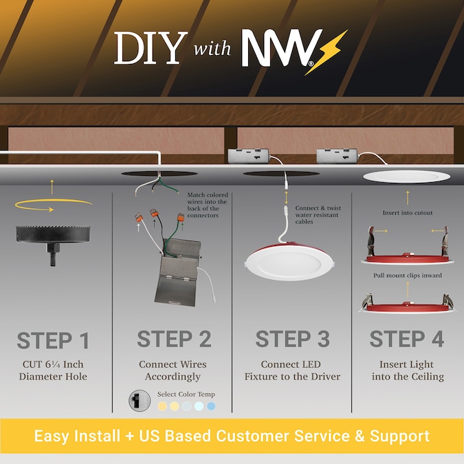 NUWATT 2 Hour Fire Rated Lights White 6-in 1200-Lumen Switchable Round Dimmable LED Canless Damp Rated Recessed Downlight (12-Pack) - Image 9