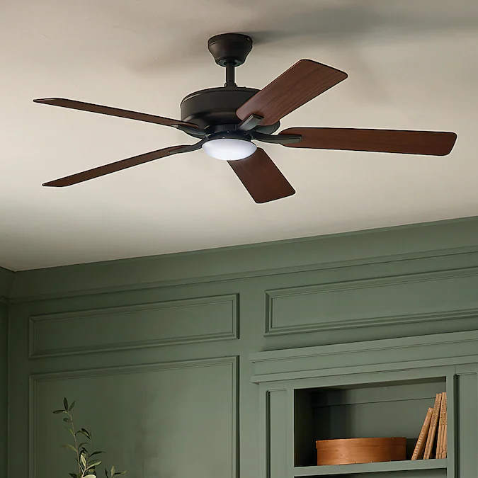 Kichler Basics Pro Designer 52-in Satin Natural Bronze with Walnut Blades Indoor/Outdoor Ceiling Fan with Light and Remote (5-Blade)