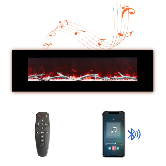 Mondawe 60-in W Black Fan-forced Wall-mount Electric Fireplace with Remote Control Included