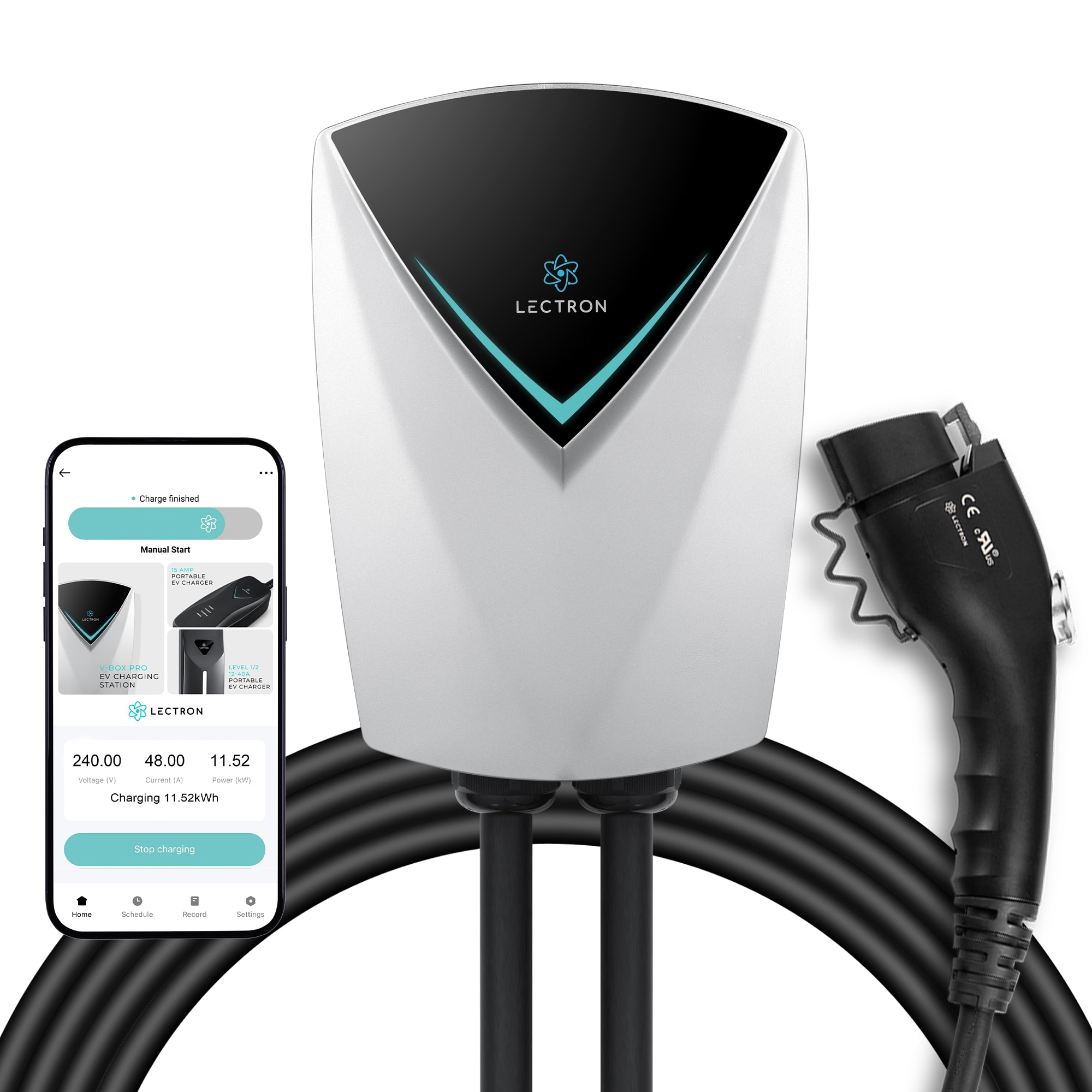 J1772 V-BOX Pro (WiFi App Version) Level 2 NEMA 14-50p Plug In EV Electric Vehicle Charging Station-up to 48 Amps/ 240-Volts with 16-ft Cable