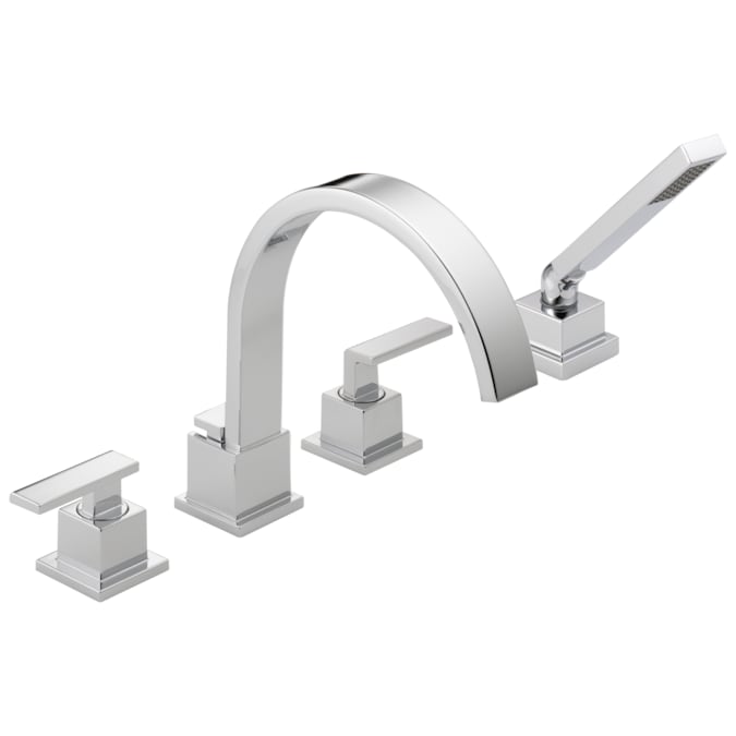 Delta Vero Chrome 2-handle Deck-mount Roman Low-arc Bathtub Faucet with Hand Shower