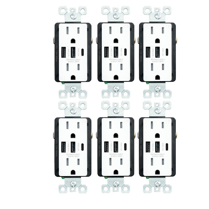 Utilitech 15-Amp 125-volt Tamper Resistant Residential Decorator USB Outlet Type A/C, White (6-Pack)