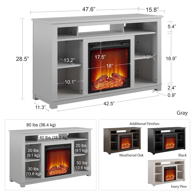 Ameriwood Home 47.6-in W Ivory Pine TV Stand with Fan-forced Flat Wall Electric Fireplace - Image 4