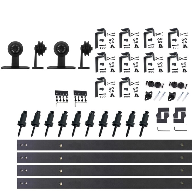 HOMACER 156-in Rustic Black Indoor Top Mount Double Bypass Barn Door Hardware Kit