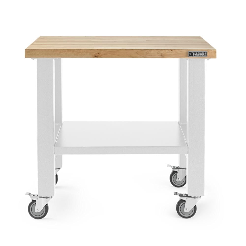 36-Inches L x 34-Inches H Rolling White Wood Portable Work Bench