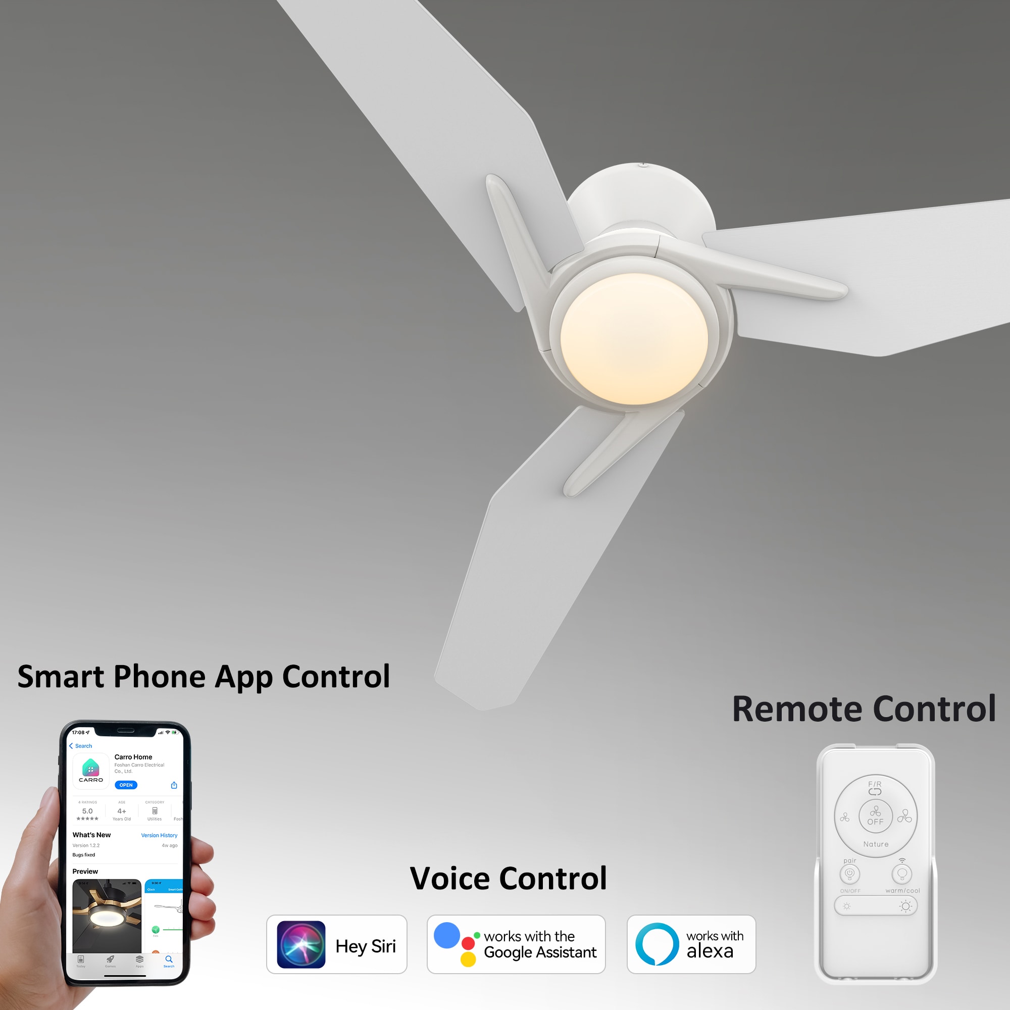 Tilbury 48-in Integrated LED Outdoor Flush Mount Smart White with White Blades Ceiling Fan With Light - Remote Included ( 3 -Blade ) - Image 4