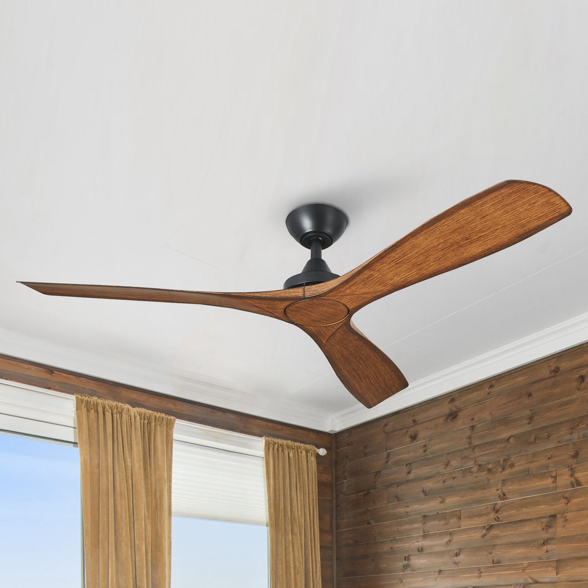 52-in Matte Black with Walnut Blades Propeller Ceiling Fan Without Light - Remote Included ( 3 -Blade )