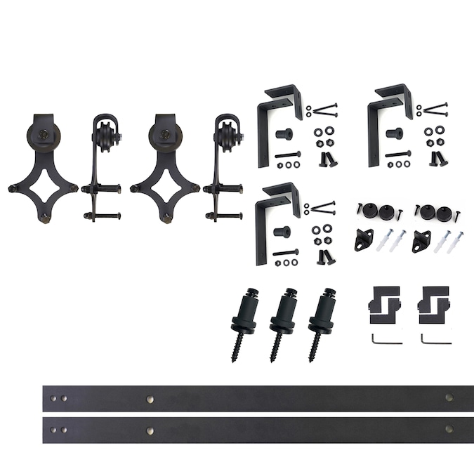 HOMACER 54-in Rustic Black Indoor Diamond Double Bypass Barn Door Hardware Kit