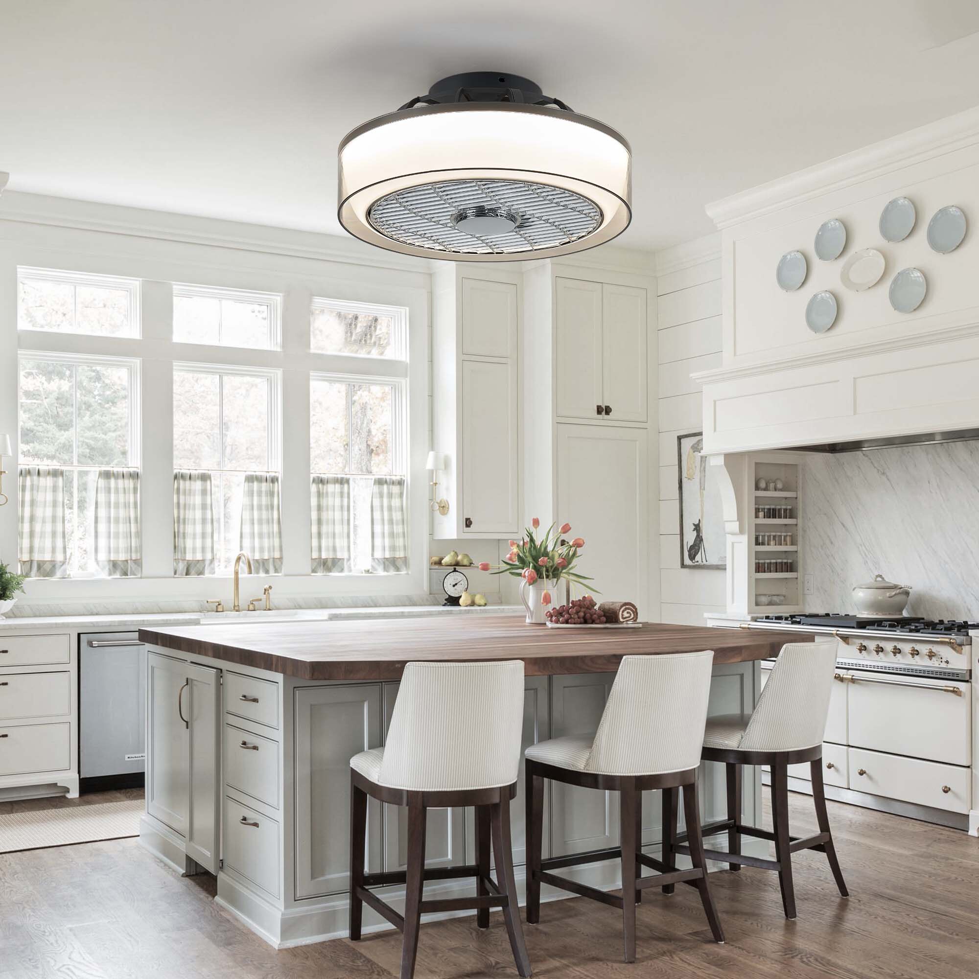 16-in Color-Changing Integrated LED Flush Mount Smart Farmhouse LED Enclosed Smoky Gray with ABS Blades Bladeless Ceiling Fan With Light - Remote Included ( 5 -Blade ) - Image 7