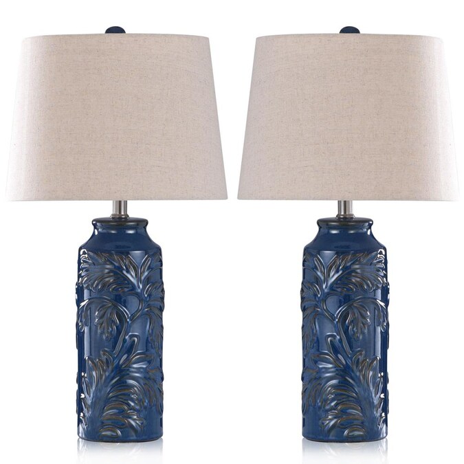 StyleCraft Home Collection Cloverfeild 24.25-in Navy Blue Ceramic 3-way Table Lamp with Linen Shade
