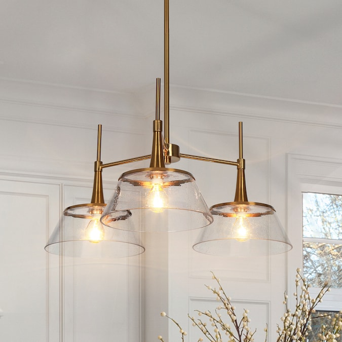 LNC Quoridan 3-Light Polished Gold Modern/Contemporary LED Dry rated Chandelier
