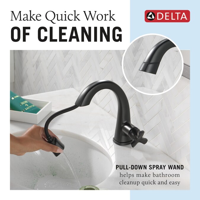 Delta Stryke Matte Black Single Hole 1-Handle WaterSense Pull-down Bathroom Sink Faucet with Drain and Deck Plate - Image 2