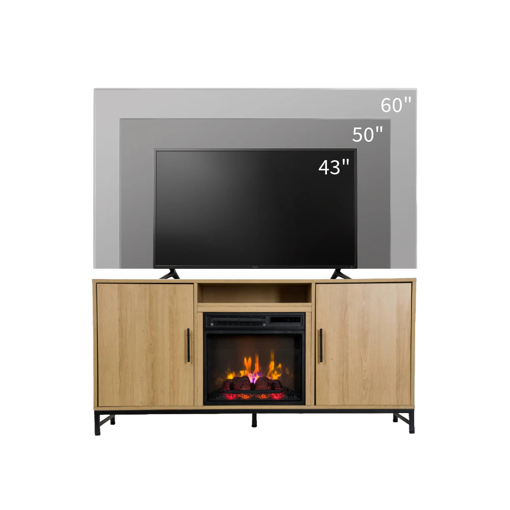 56-Inches W White Oak TV Stand with Infrared quartz Flat wall Electric Fireplace with Remote Control Included - Image 11