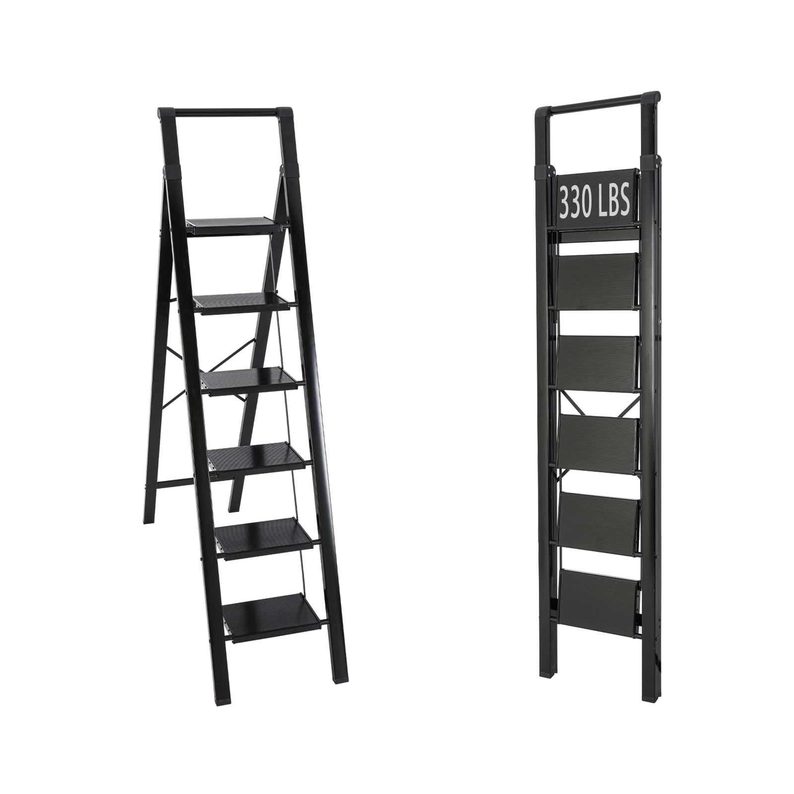 6 -Step 330-lb Capacity Black Aluminum Foldable Step Stool