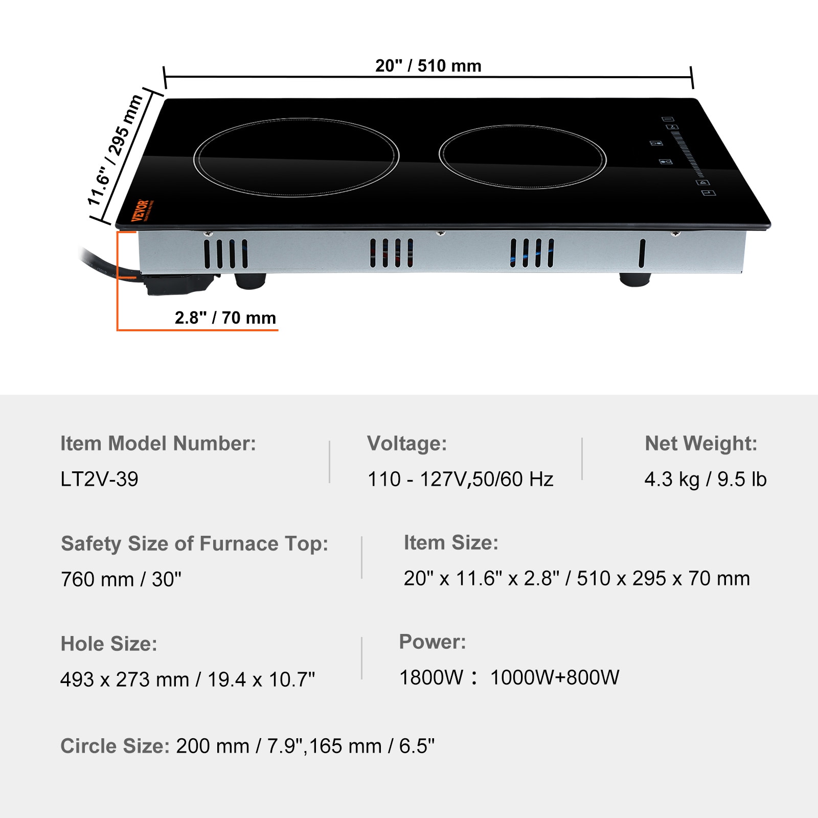 Built-in Ceramic Stove 1800W 20-in 2 burners Smooth Surface (Radiant) Black Electric Cooktop - Image 8