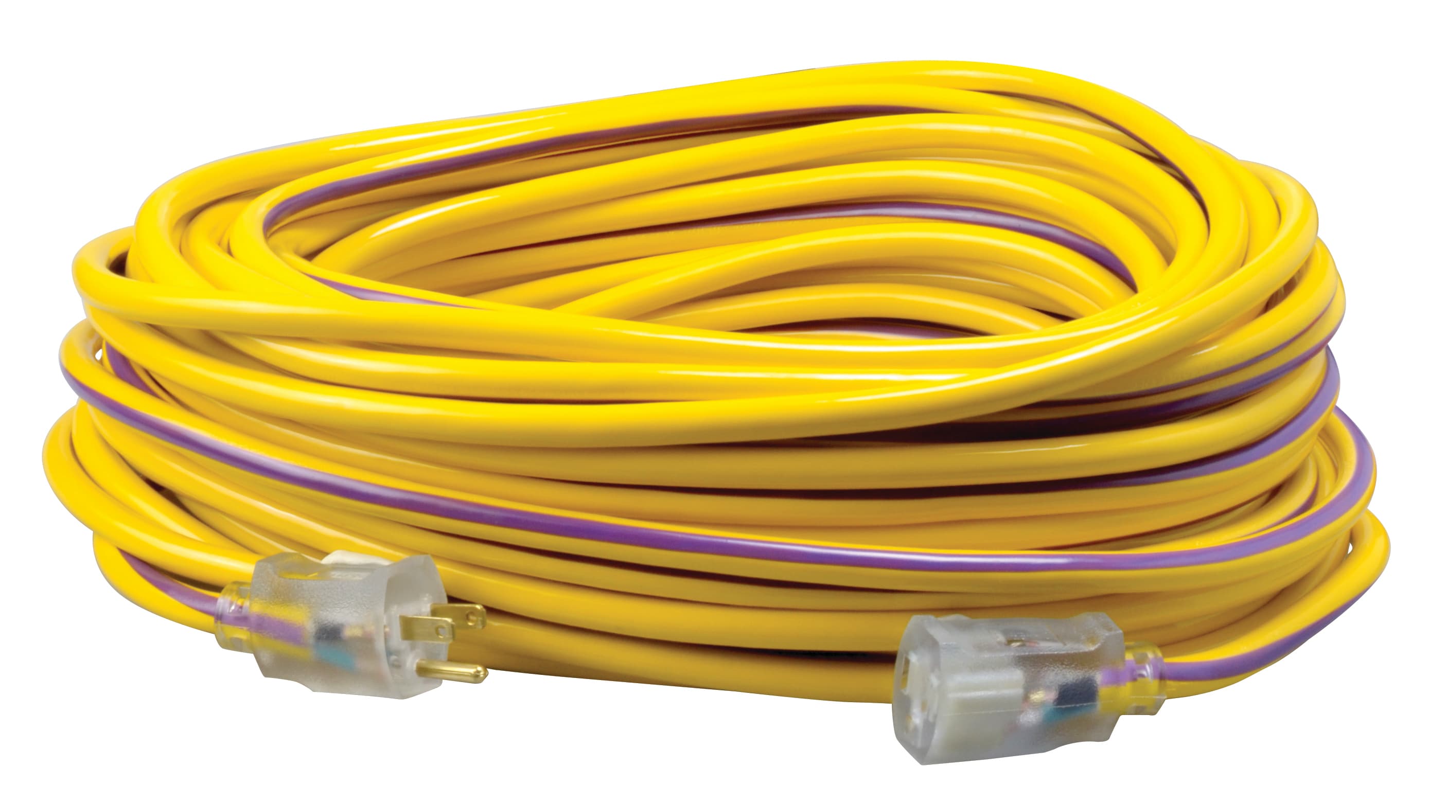 Stripes and Cool Colors 100-ft 12 / 3 3 Prong Yellow, Purple Outdoor SJTW Heavy Duty Lighted Extension Cord