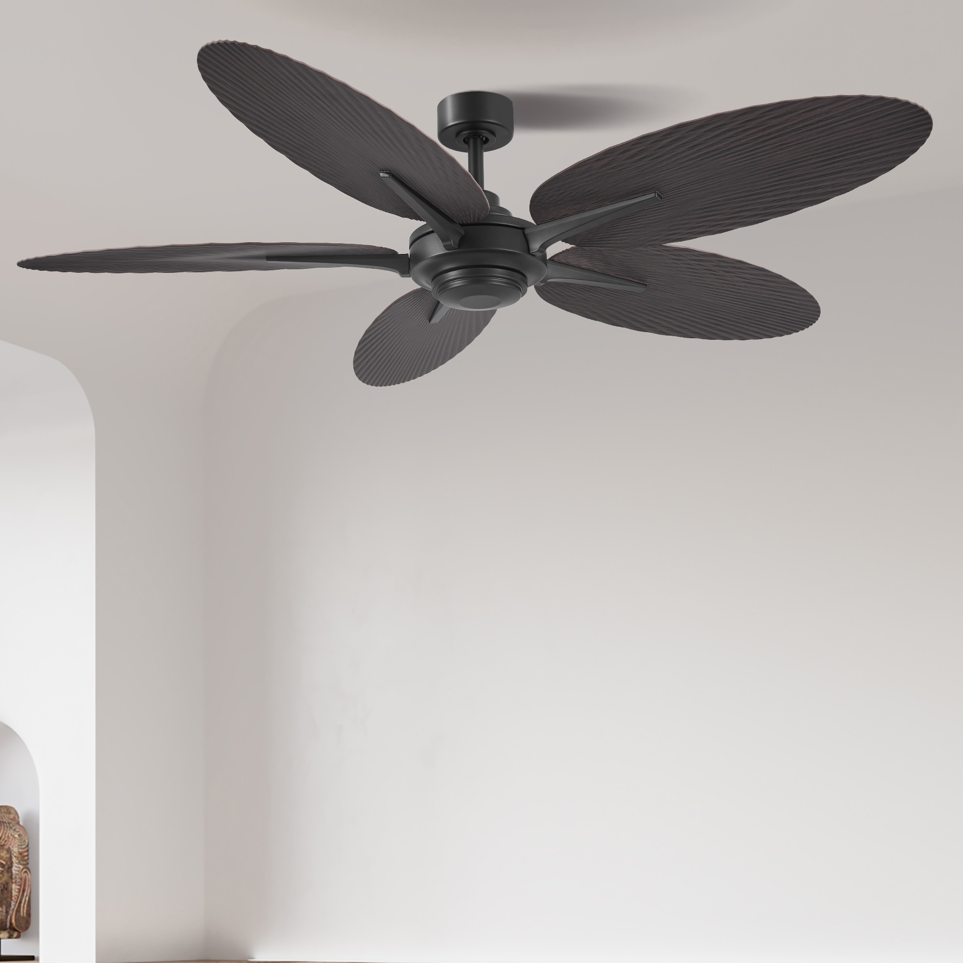 Tropic Palm 60-in Outdoor Matte Black with Dark Teak Blades Ceiling Fan Without Light and Remote ( 5 -Blade )
