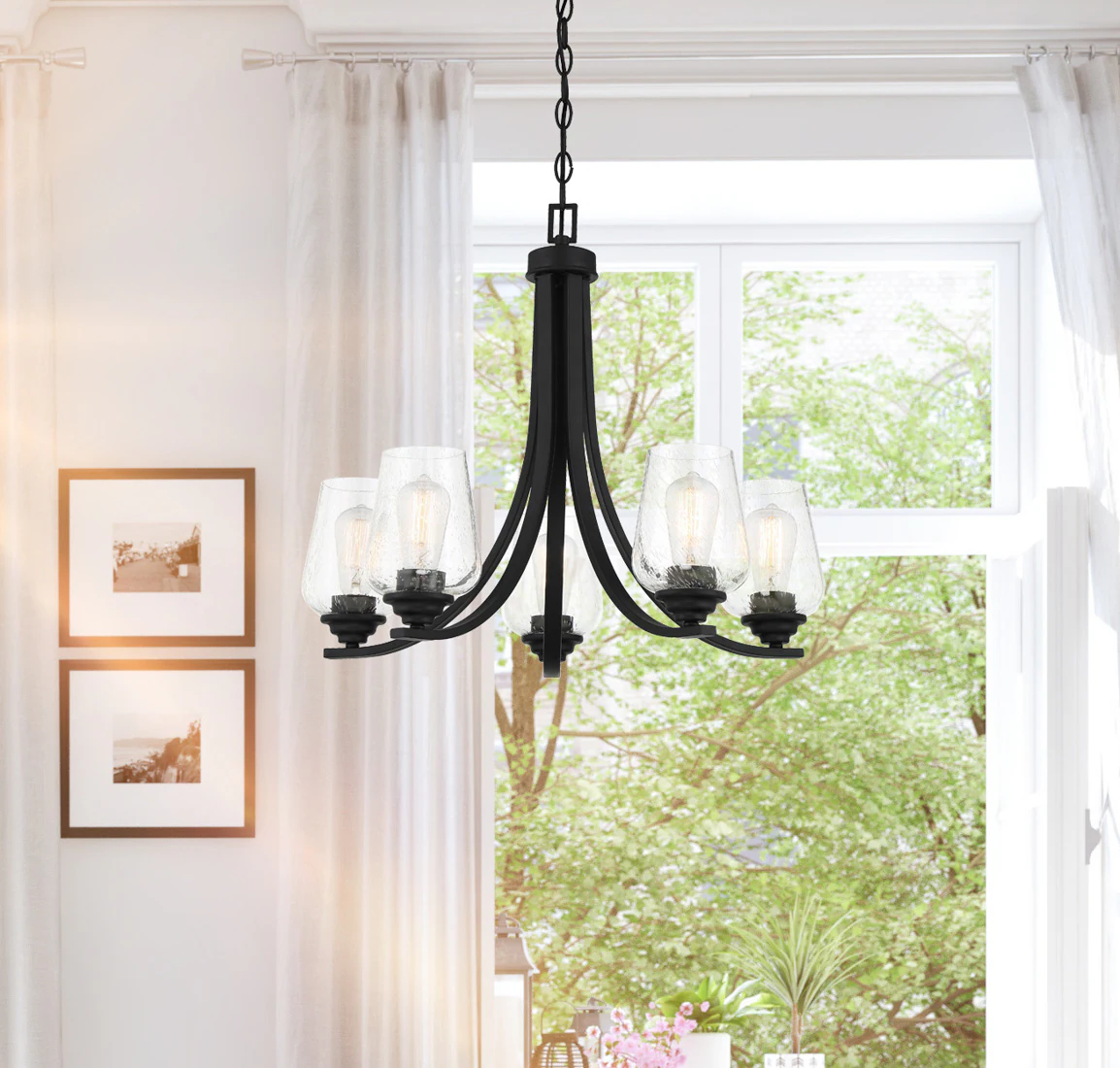 Shyloh 5 -Light Matte Black Transitional For Use in Bedrooms, Dining Rooms, Foyers, Kitchens, Living Rooms Chandelier