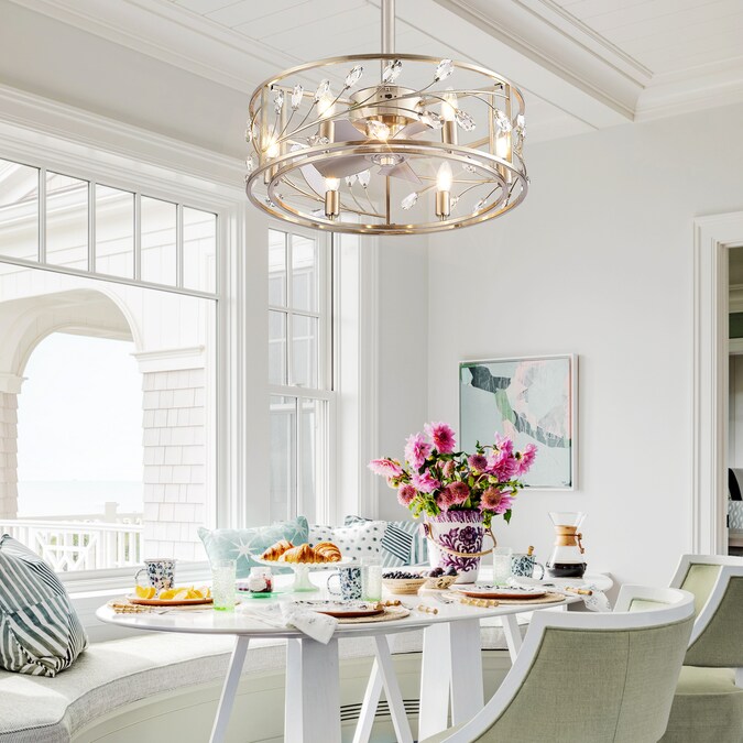 Breezary Fandelier 20-in Nickel with Silver Blades Indoor/Outdoor Cage Ceiling Fan with Light and Remote (5-Blade) - Image 7