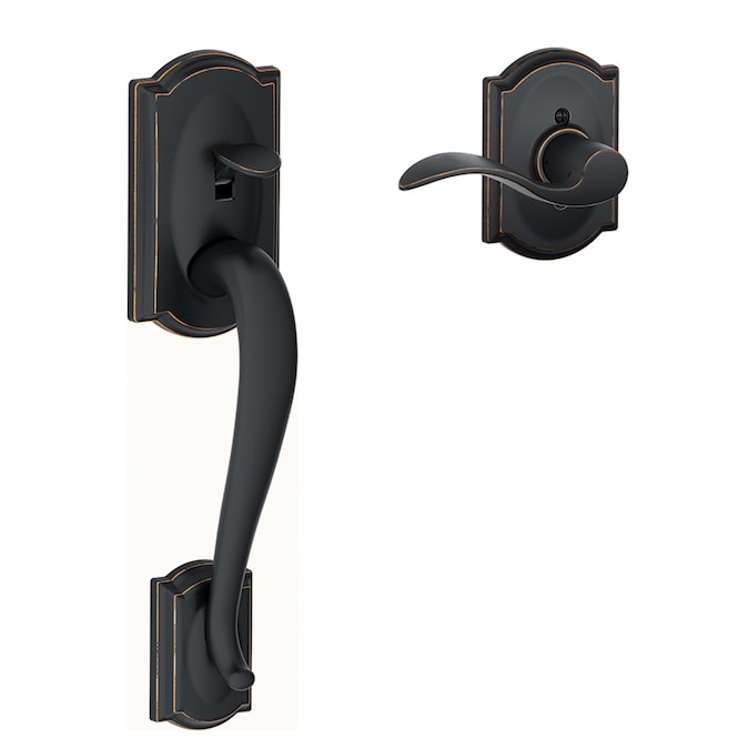 Schlage Camelot Aged Bronze Entry Door Handleset with Accent Lever