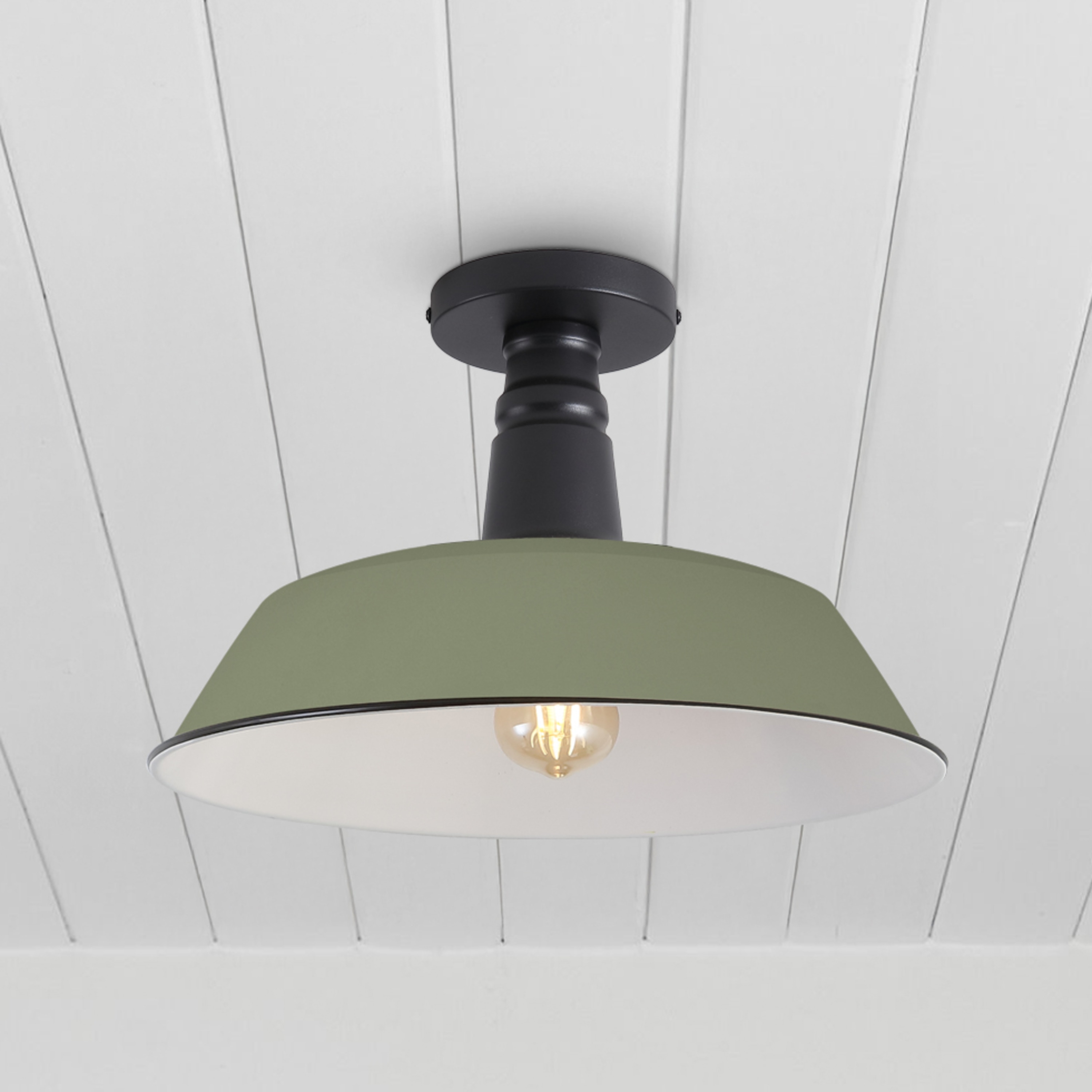 Camilla 14" Classic Industrial Iron 1 -Light 14-in Polished Green Indoor/Outdoor Semi Flush Mount Light