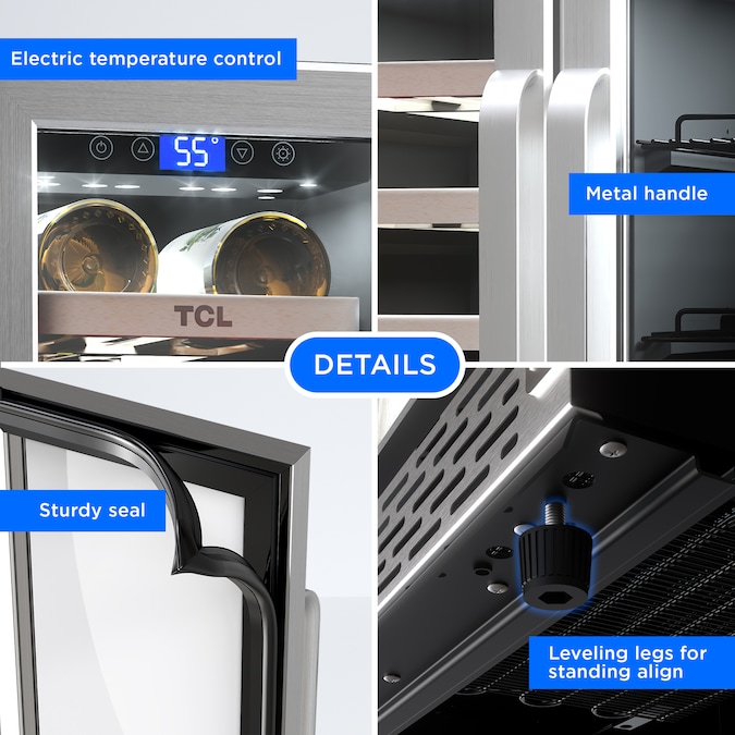TCL 13.6-in W 18 -Bottles Stainless Steel Freestanding Indoor Wine Cooler - Image 9