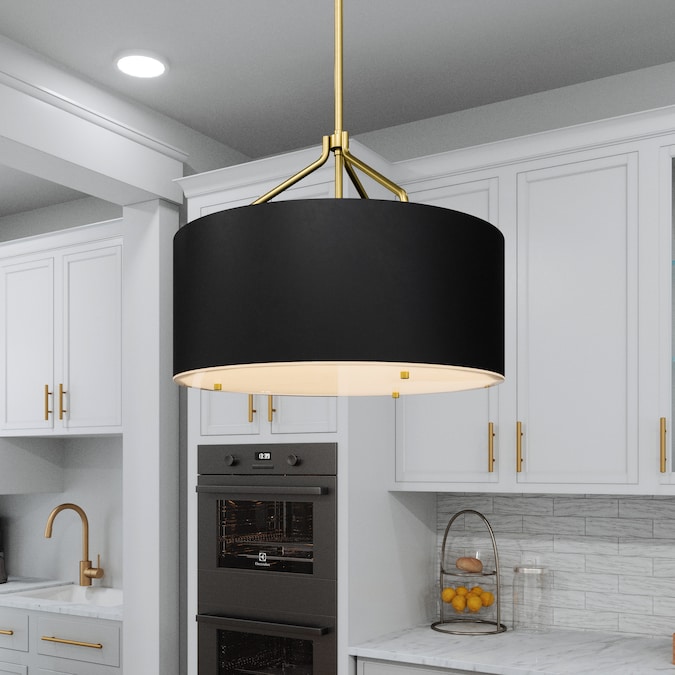 Quoizel Covington 3-Light Matte Black and Nouveau Gold Modern/Contemporary Drum Medium Hanging Pendant Light