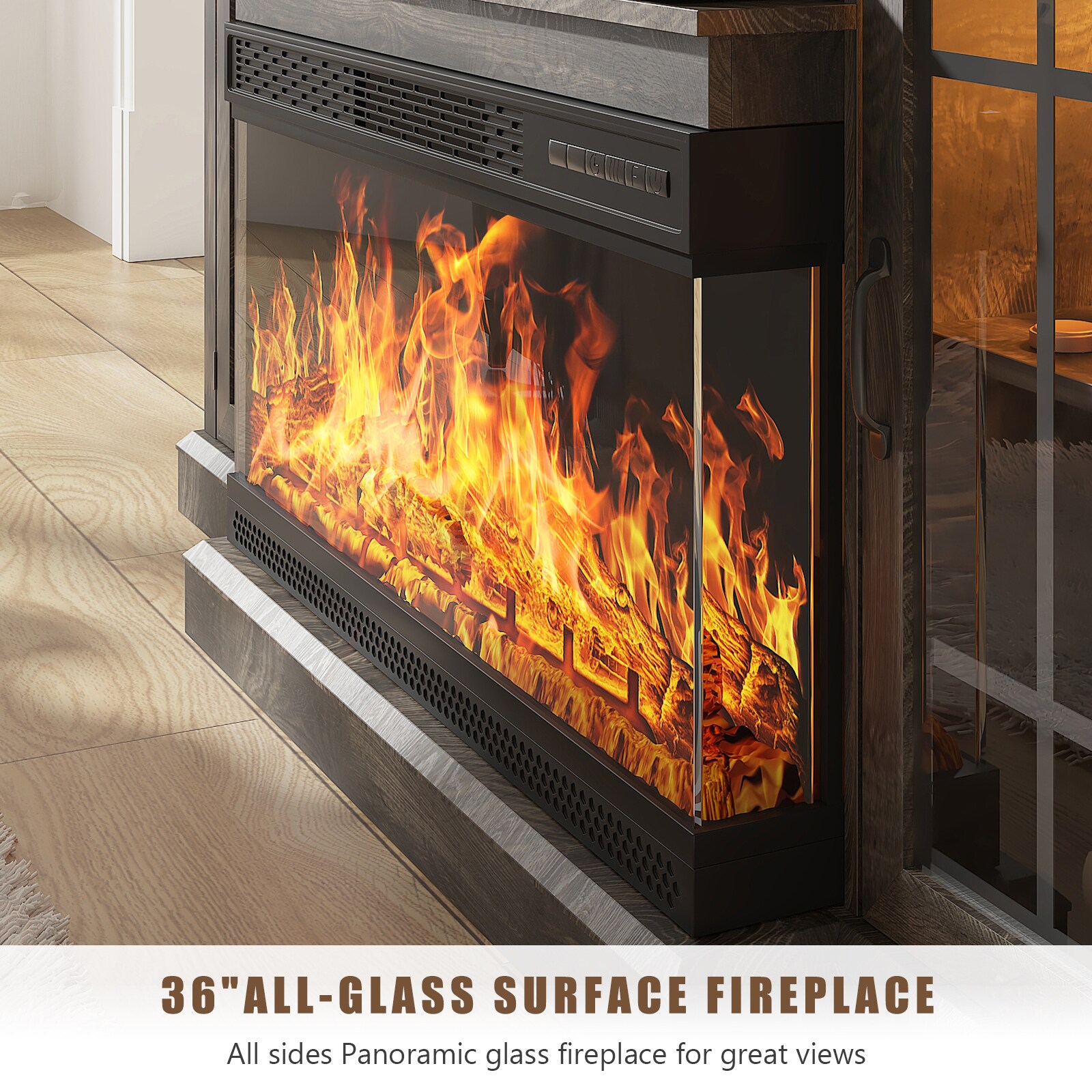 70-Inches W Gray TV Stand with LED Flat wall Electric Fireplace with Remote Control Included - Image 3