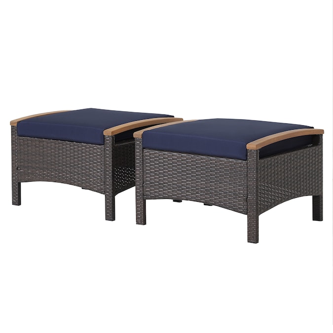 Costway Blue Outdoor Ottoman - Square Shape, 400 lbs Capacity, Brown Rattan Frame, Fade Resistant PE Wicker, Metal Frame Type