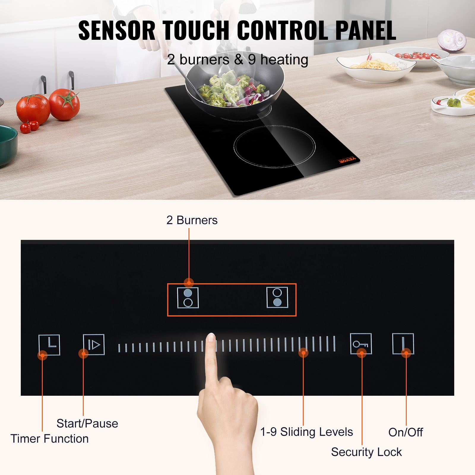 Built-in Ceramic Stove 1800W 20-in 2 burners Smooth Surface (Radiant) Black Electric Cooktop - Image 4