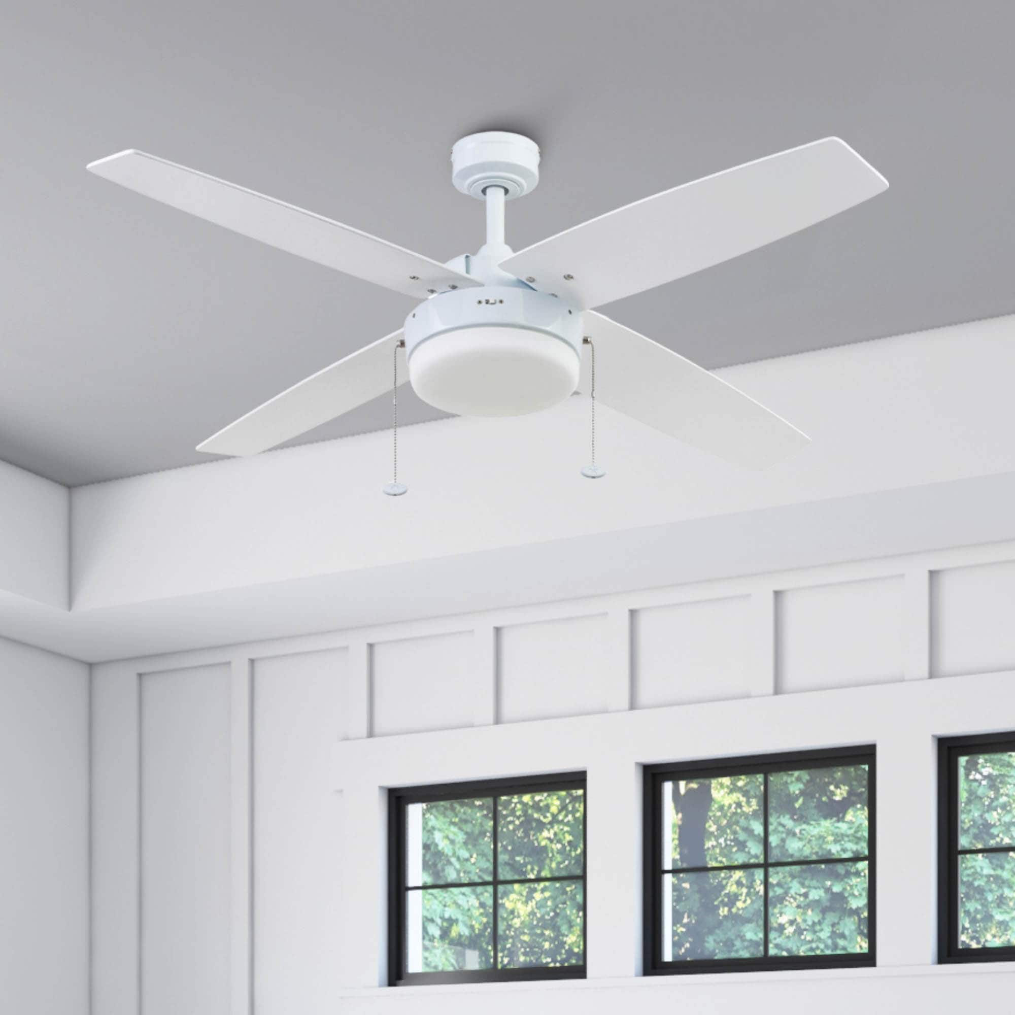 Memphis 52-in Bright White with Gray Oak White Blades Ceiling Fan With Light ( 4 -Blade )