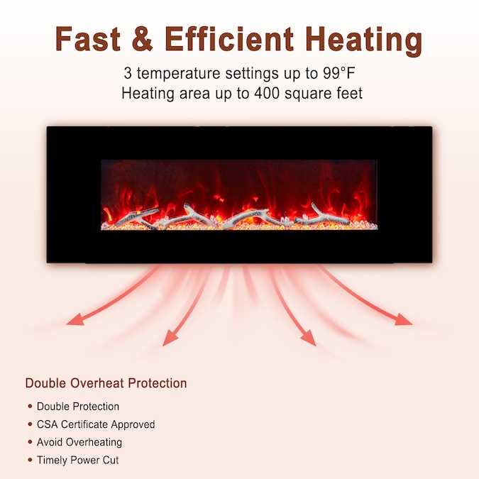 Mondawe 50-in W Black Fan-forced Wall-mount Electric Fireplace with Remote Control Included - Image 6