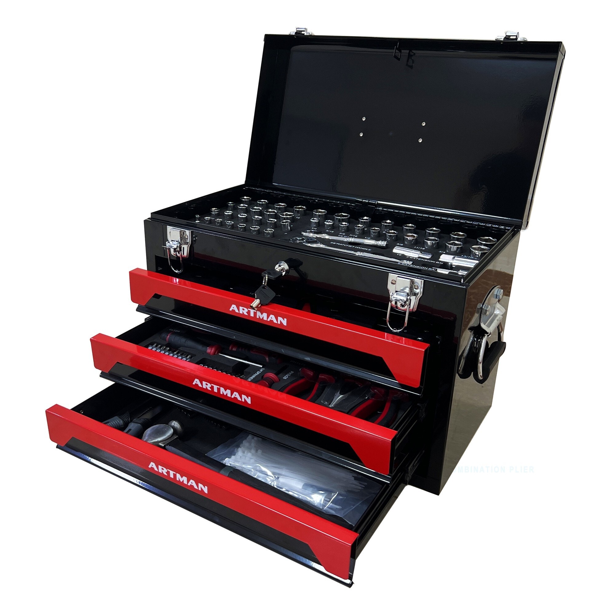 94 -Piece Standard (SAE) and Metric Powder-coated Mechanics Tool Set with Hard Case