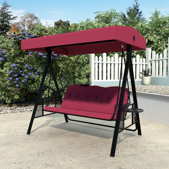 VEIKOUS Included side trays 3-person Wine Red Steel Outdoor Swing - Image 11