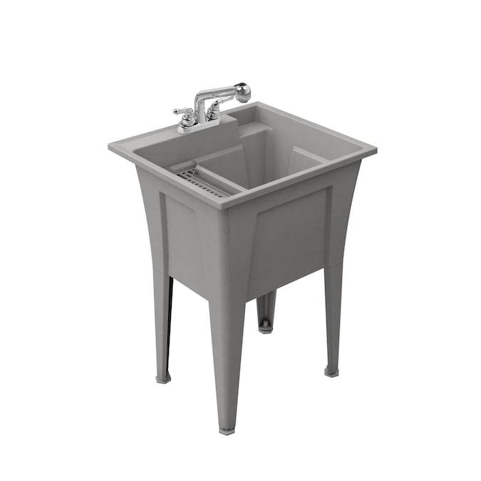 RuggedTub 24.25-in x 22-in 1-Basin Graphite (Gray with Black Speckles) Freestanding Utility Tub with Drain and Faucet
