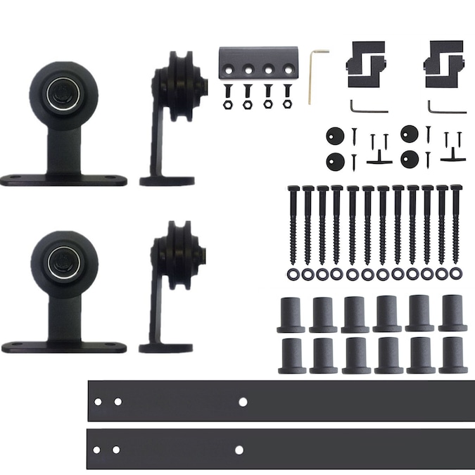 HOMACER 180-in Rustic Black Indoor Top Mount Double Barn Door Hardware Kit