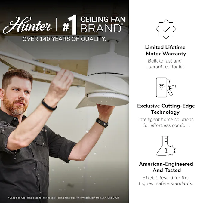 Hunter Aerodyne ENERGY STAR SIMPLEconnect 60-in Smart Matte Black with Matte Black Blades Ceiling Fan With Light - Remote Included ( 5 -Blade ) - Image 8