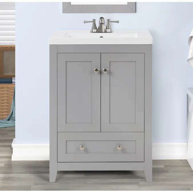 Style Selections Perryton 24-in Gray Single Sink Bathroom Vanity with White Porcelain Top